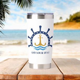 Nautical Anchor and Ship Wheel Personalized Insulated Tumbler