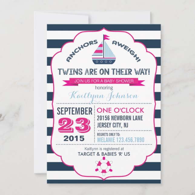 Nautical Anchor and Stripe Baby Shower Invitation (Front)