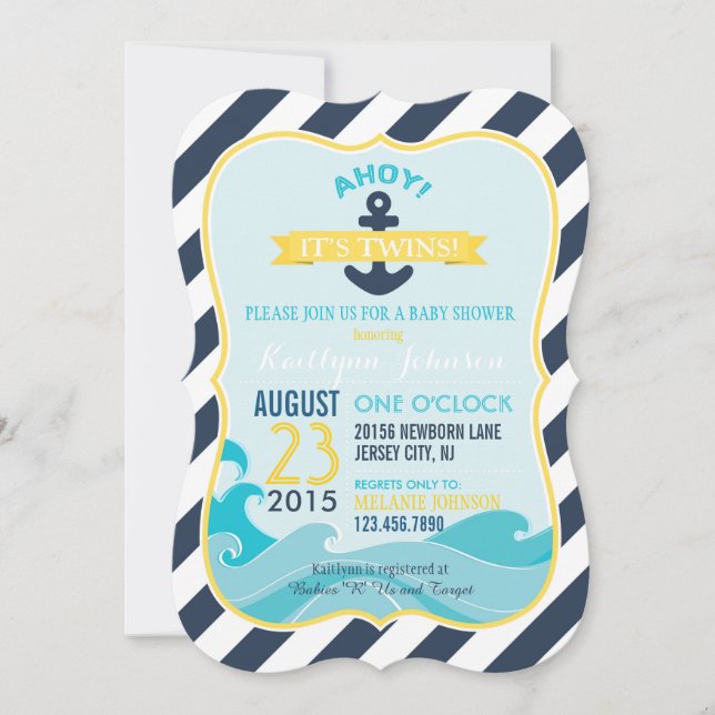 Nautical Anchor and Stripe Baby Shower Invitation (Front)