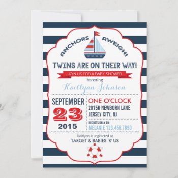Nautical Anchor And Stripe Baby Shower Invitation by NouDesigns at Zazzle