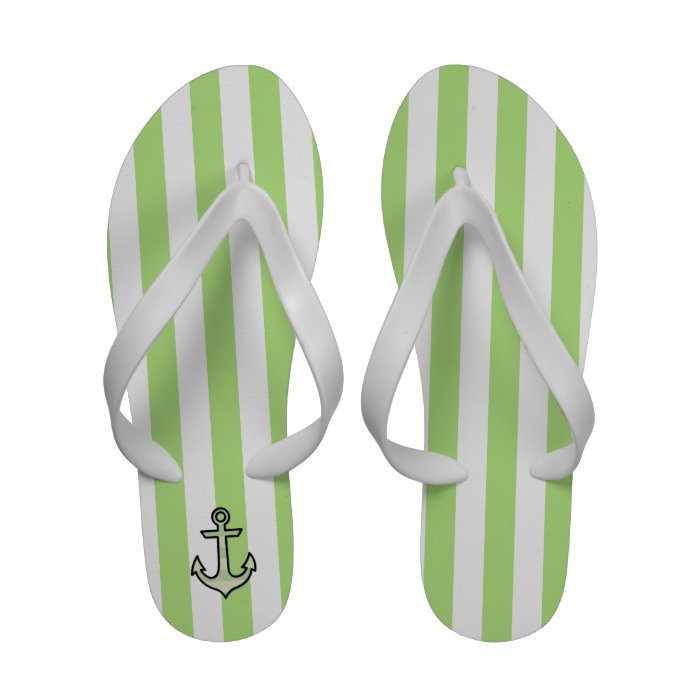 Naval Anchor and Stripes   Black Green White Flip Flops