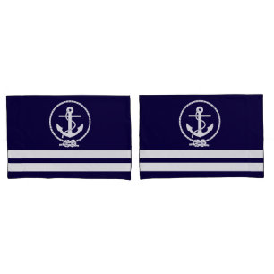 Nautical Anchor and Stripes Pattern Pillow Case