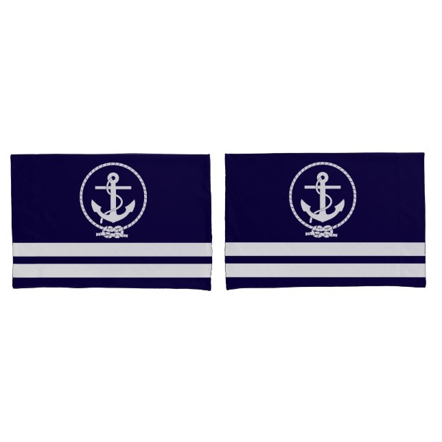 Nautical Anchor and Stripes Pattern Pillow Case (Front-Set)