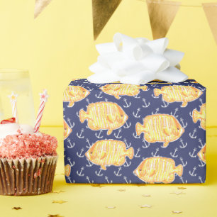 Nautical Anchor and Tropical Fish Pattern Wrapping Paper