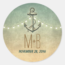 nautical anchor and wedding lights classic round sticker
