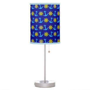 Nautical Anchor and Wheel Pattern On Navy Blue Table Lamp