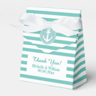 Nautical anchor aqua blue stripe wedding favor box