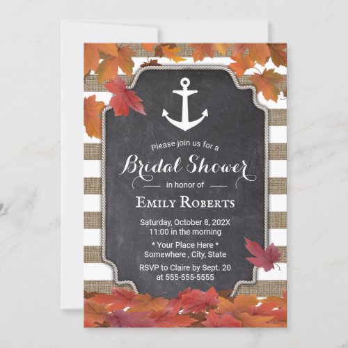 Nautical Anchor Autumn Leaves Bridal Shower Invitation