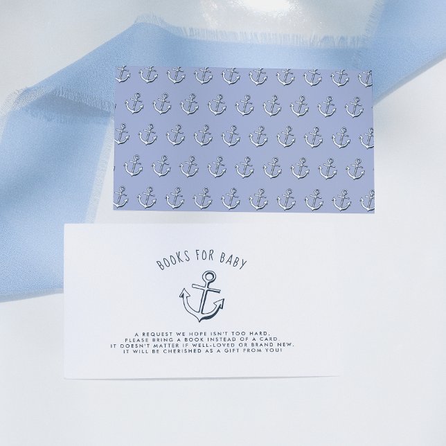 Nautical Anchor Baby Shower Books For Baby Enclosure Card (Creator Uploaded)