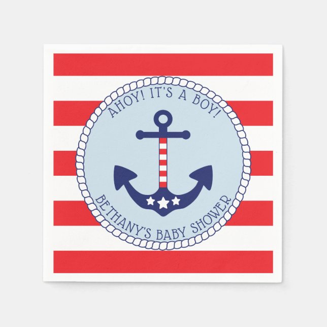 Nautical Anchor Baby Shower Boy Patriotic Napkins (Front)