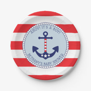 Nautical Anchor Baby Shower Boy Patriotic Paper Plates