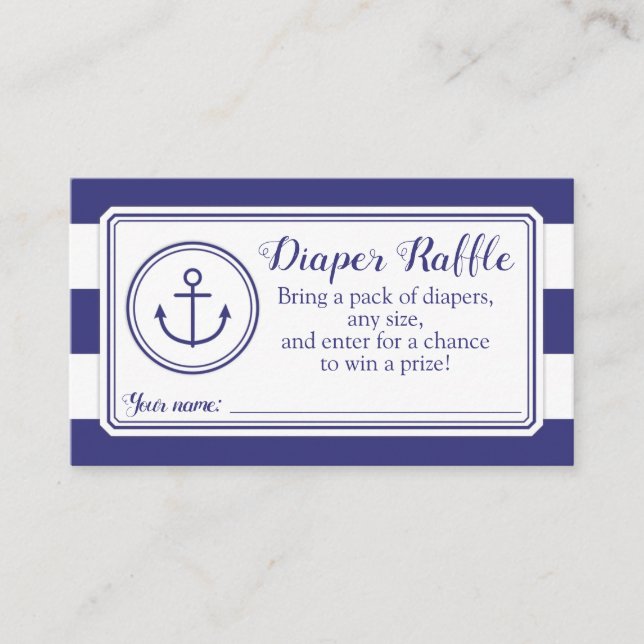 Nautical Anchor Baby Shower Diaper Raffle Ticket Enclosure Card (Front)