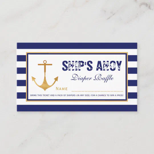 Nautical Gold Anchor Baby Shower Diaper Raffle Tickets Printable 