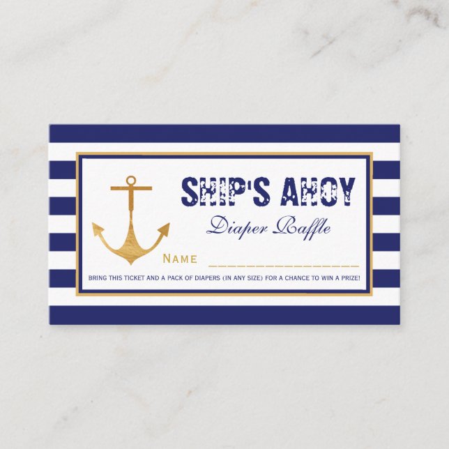 Nautical Anchor Baby Shower Diaper Raffle Ticket Enclosure Card (Front)