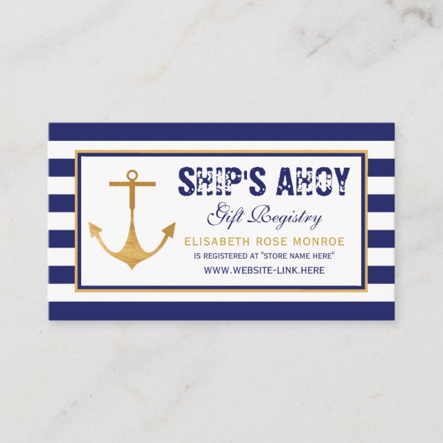 Nautical Anchor Baby Shower Gift Registry Enclosure Card (Front)