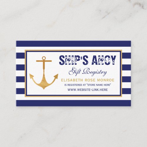 Nautical Anchor Baby Shower Gift Registry Enclosure Card