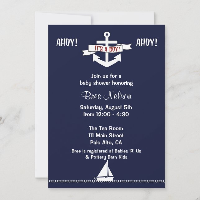 Nautical Anchor Baby Shower : Invitation (Front)