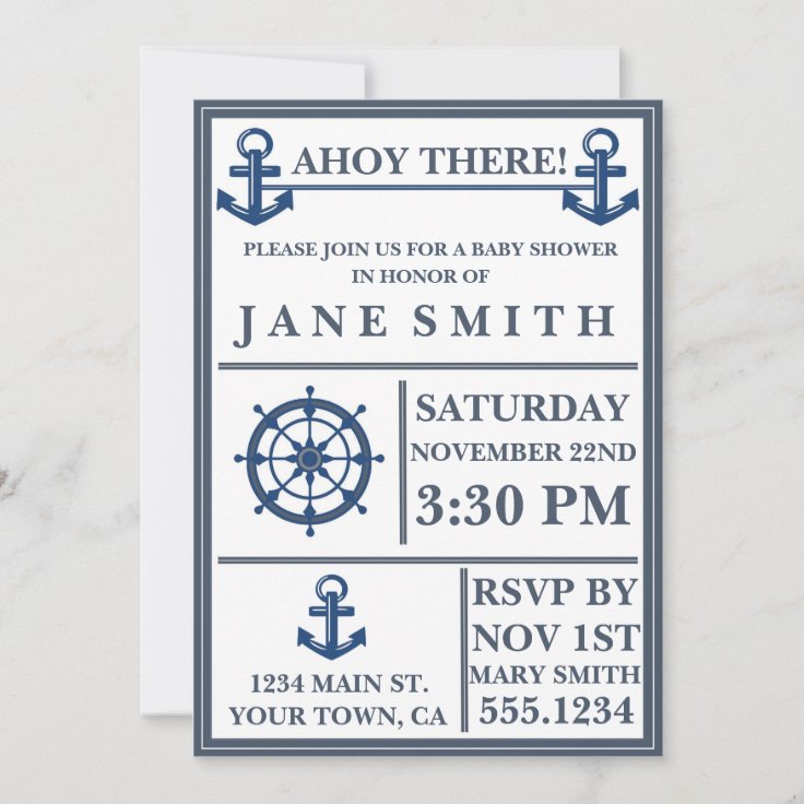Nautical Anchor Baby Shower Invitation Zazzle