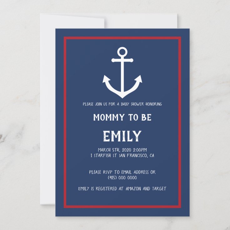 Nautical anchor baby shower invitation Zazzle