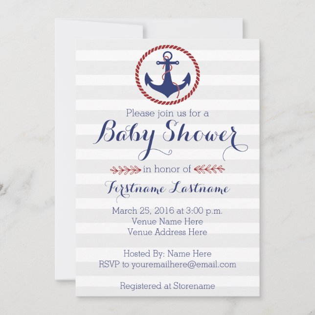 Nautical Anchor Baby Shower Invitation (Front)