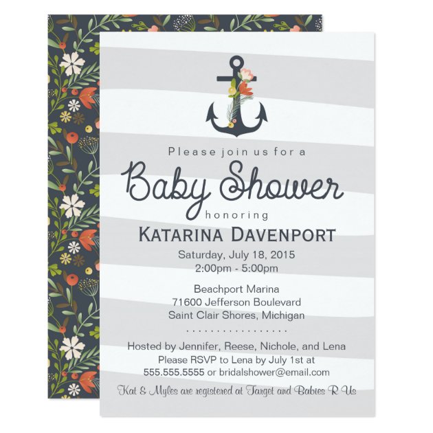 Nautical Anchor Baby Shower Invitation - Boy, Girl