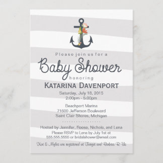 Nautical Anchor Baby Shower Invitation - Boy, Girl