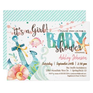 Nautical Anchor Baby Shower invitation, Girl Invitation