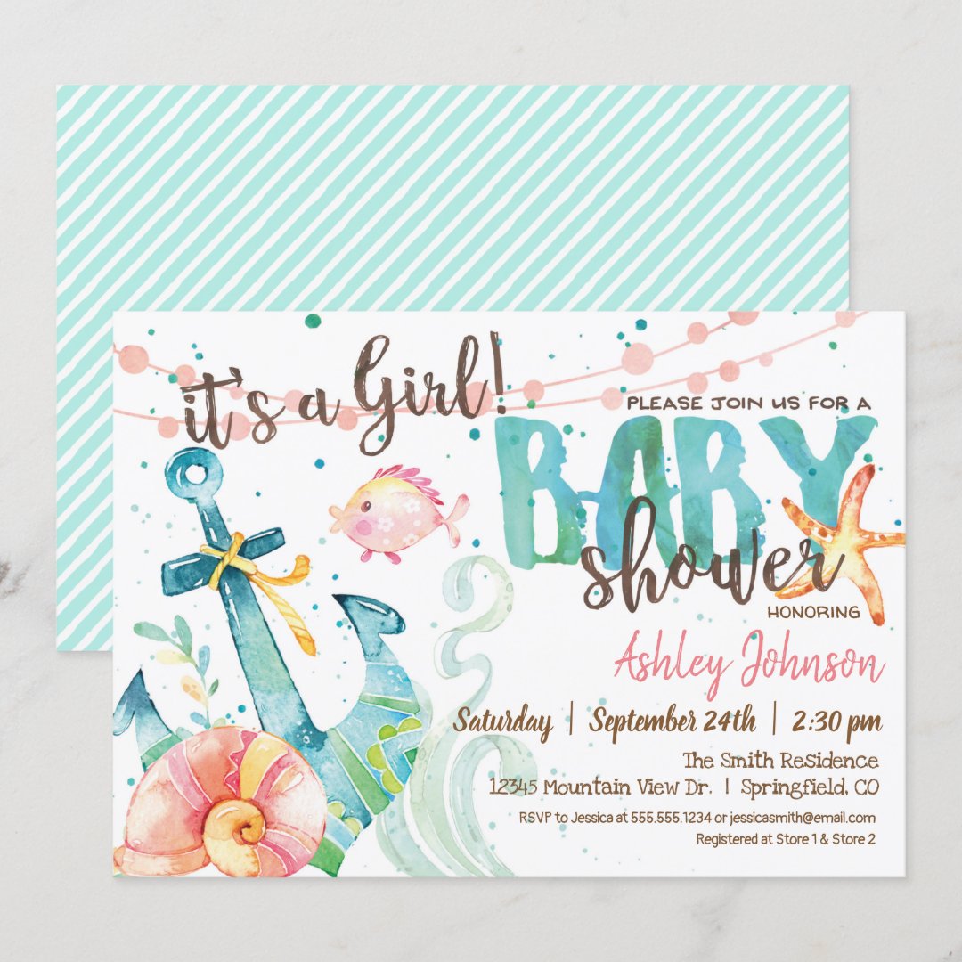 Nautical Anchor Baby Shower invitation, Girl Invitation Zazzle