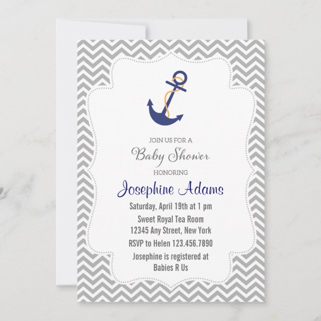 Nautical Anchor Baby Shower Invitation Gray (Front)