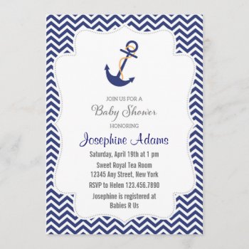 Nautical Anchor Baby Shower Invitation Navy Blue by melanileestyle at Zazzle