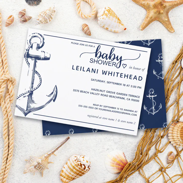 Nautical Anchor Baby Shower Navy Blue Invitation Zazzle