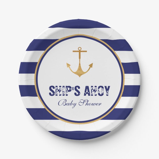 Nautical Anchor Baby Shower Paper Plates (Front)