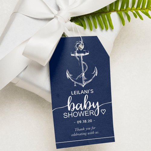 Nautical Anchor Baby Shower Thank You Navy Blue Gift Tags