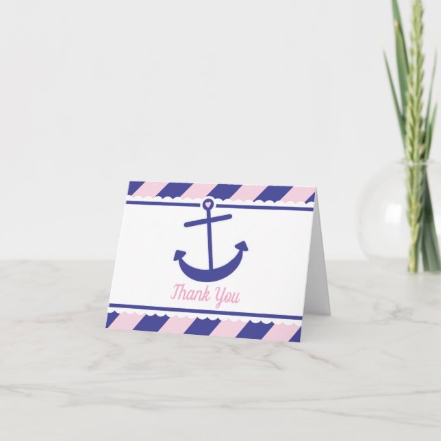 Nautical Anchor Baby Shower Thank You pink navy (Front)