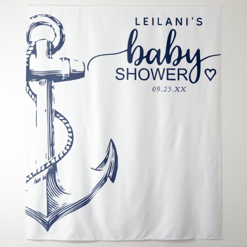 Nautical Anchor Baby Shower White Tapestry - Welcome your guests with this nautical anchor tapestry. This can be used as a backdrop for photo ops or just for decoration.
