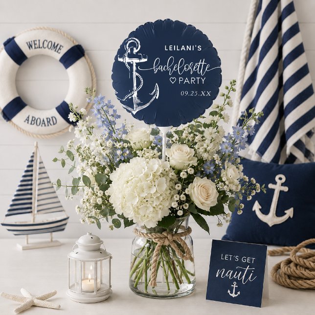 Nautical Anchor Bachelorette Navy Balloon (Nautical anchor navy blue balloon for bachelorette party celebration decor.)