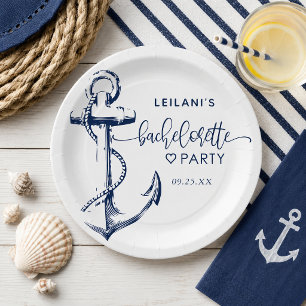 Nautical Anchor Bachelorette White Paper Plates