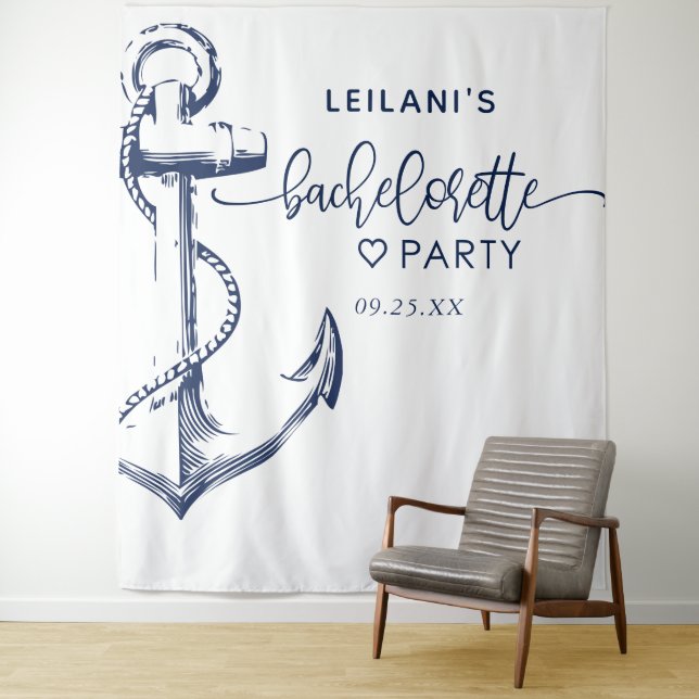 Nautical Anchor Bachelorette White Tapestry (In Situ)