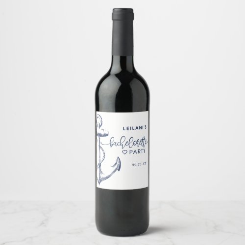 Nautical Anchor Bachelorette White Wine Label