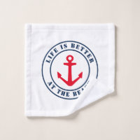 Modern Nautical Anchor Bathroom Navy blue white Bath Towel Set, Zazzle