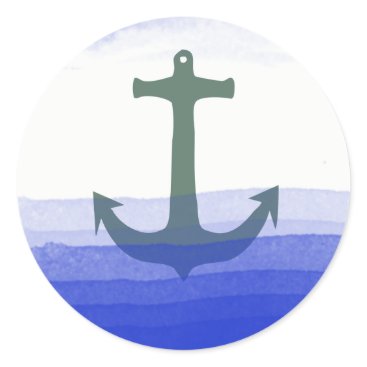 Nautical Anchor Beach Blue Teal Summer Watercolor Classic Round Sticker Nautical Anchor Beach Blue Teal Summer Watercolor Classic Round Sticker