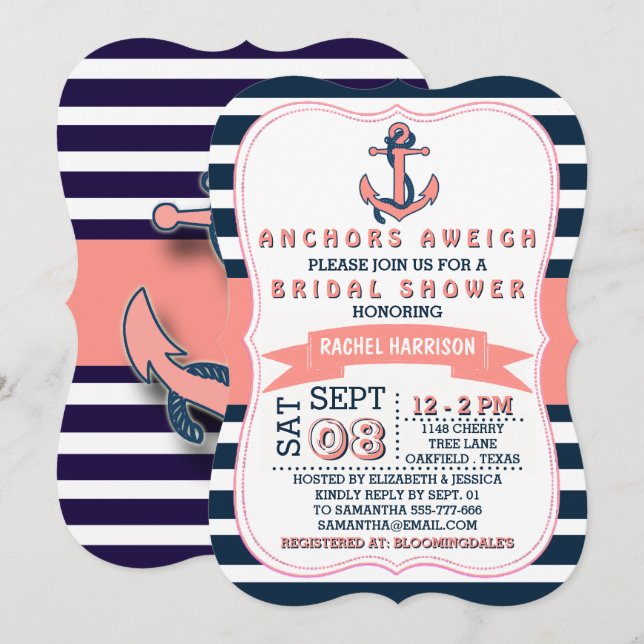 Nautical Anchor Beach Bridal Shower Invitations (Front/Back)