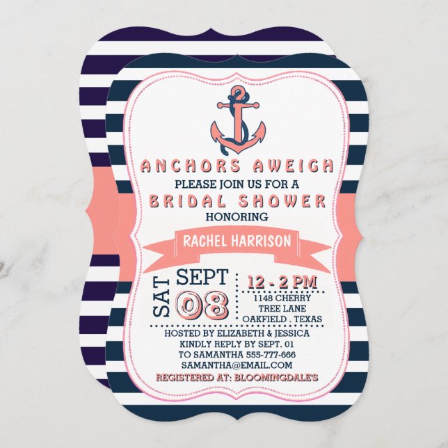 Nautical Anchor Beach Bridal Shower Invitations (Front/Back)