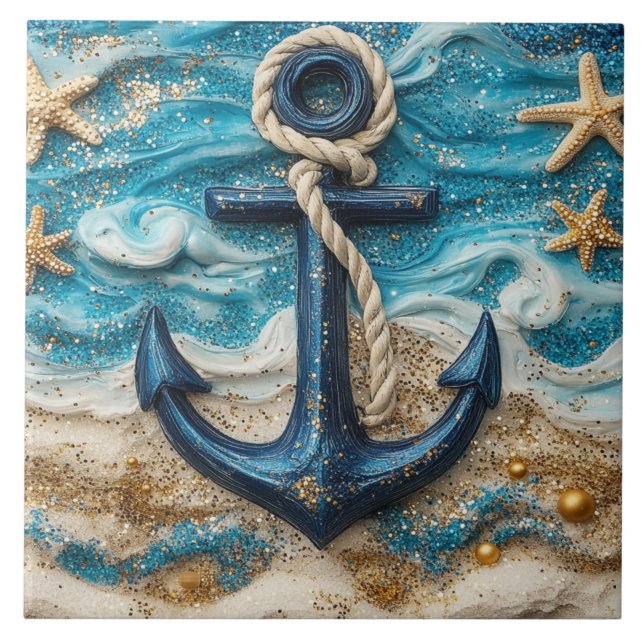Nautical Anchor Beach Ceramic Tile (Front)