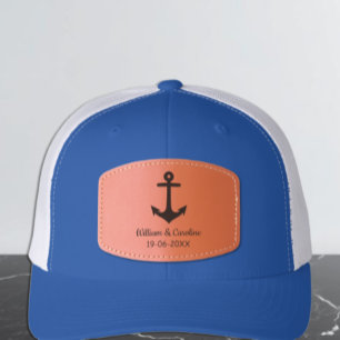 Nautical Anchor Beach Destination Wedding Leather Patch Hat