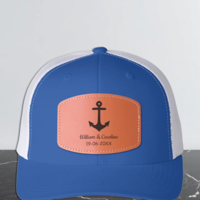 Nautical Anchor Beach Destination Wedding Leather Patch Hat (Creator Uploaded)