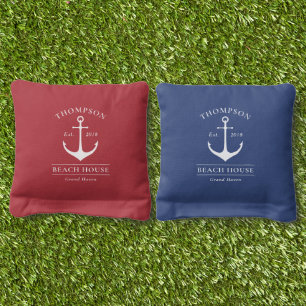 Nautical Anchor Beach House Custom Red Blue Cornhole Bags