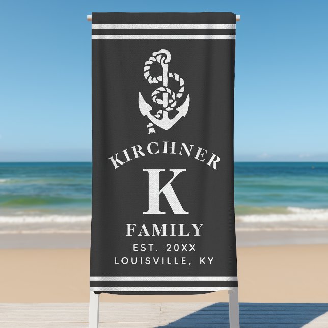 Nautical Anchor Beach House Family Name Gray Towel (Creator Uploaded)