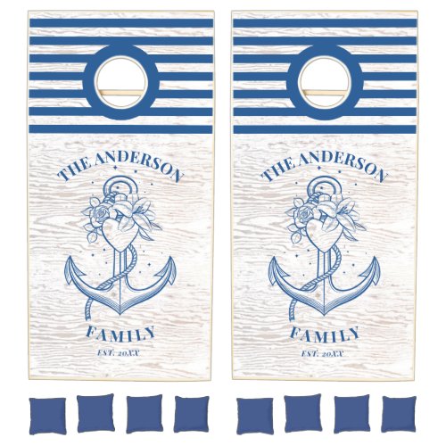 Nautical Anchor Beach House Family Name Wedding Cornhole Set