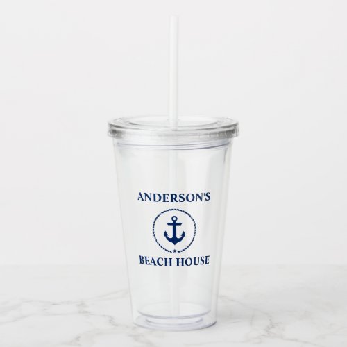 Nautical Anchor Beach House Name Acrylic Tumbler